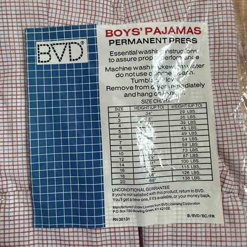 Vintage BVD Flame‑Resistant Permanent‑Press Pajamas Boys Size 8 Red/Blue Plaid - Picture 6 of 6