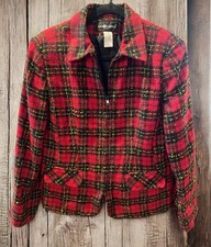 Sag Harbor VTG Red Plaid Lined Full Zip Cropped Blazer Size 10