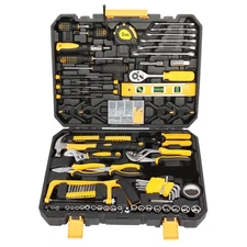 Tool Kit 198 Piece Tool Set General Household Tool Kit W/ Storage Case Yellow