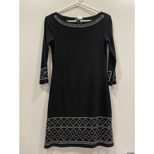 White House Black Market EUC Dress Size XXS 2XS 3/4 Sleeve Black Work Holiday