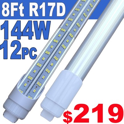 12 Pack 8 Ft Led Shop Lights 2 Pin 144W Super Bright 8' Led HO Bulbs 6500K NO Rf