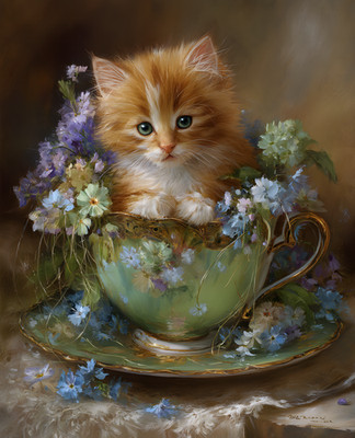 8x10 Kitten in Teacup Art Print - 722423130