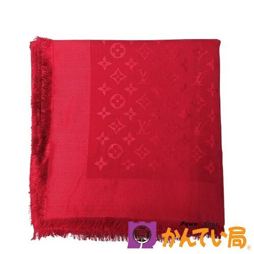 Louis Vuitton Monogram Silk Wool Stole 56 Red Fringe Preowned