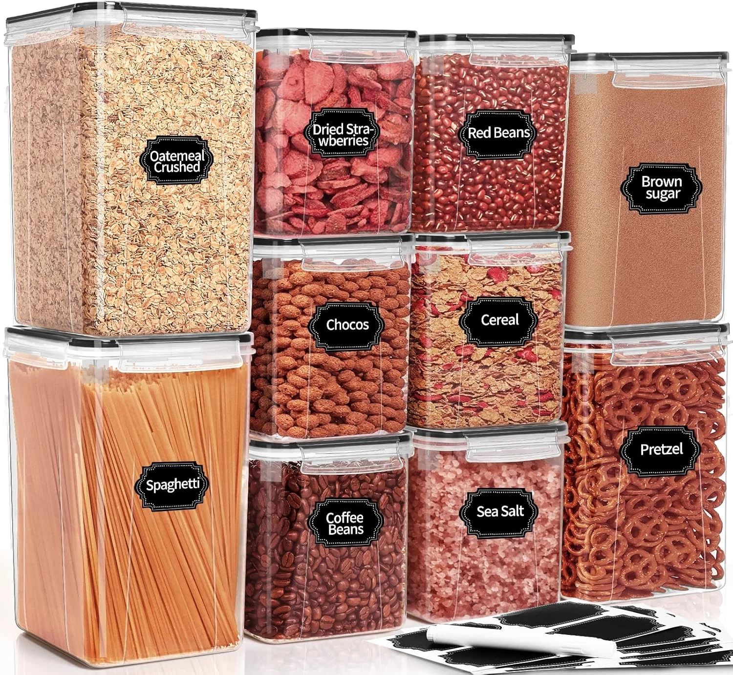 Large Airtight Food Storage Containers W/ Lids 10PCS Plastic Cereal Storage