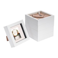Image of 3D Box Photo Frames - 4 x 4" with 2 x 2" Mount - White/Ivory - Pack of 5