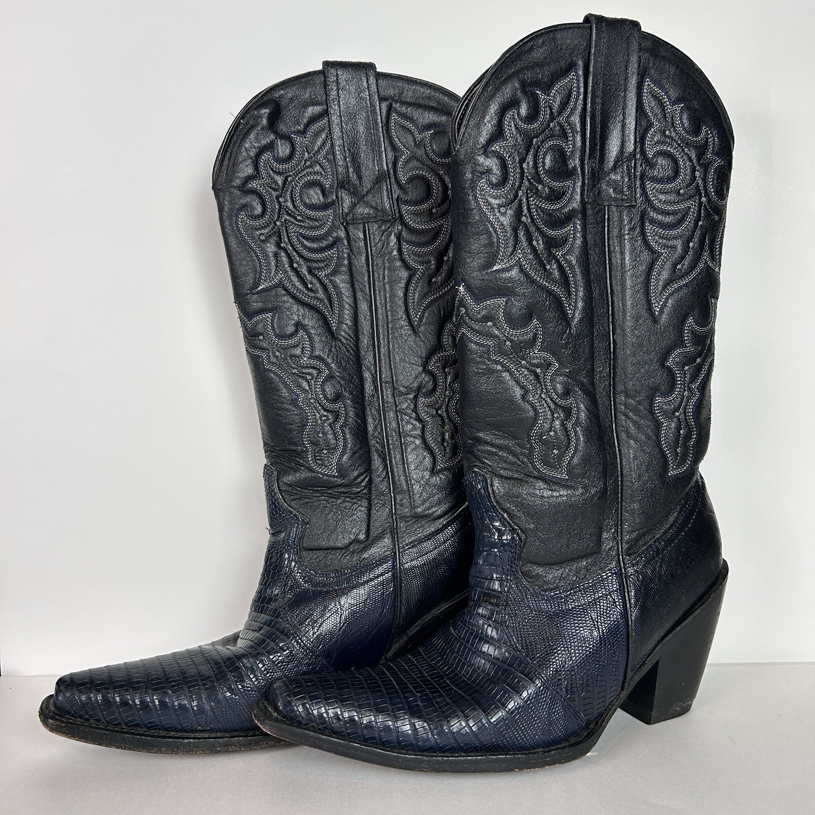 Circle G Womens Cowboy Boots Size 6 Black Blue Embroidered Leather Western Rodeo