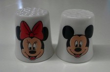Set of 2 Mickey & Minnie Mouse Collectible Porcelain Thimbles