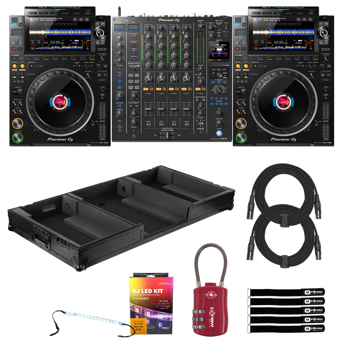 Pioneer DJ CDJ-3000 Media Players Pair w DJM-A9 Mixer & Black