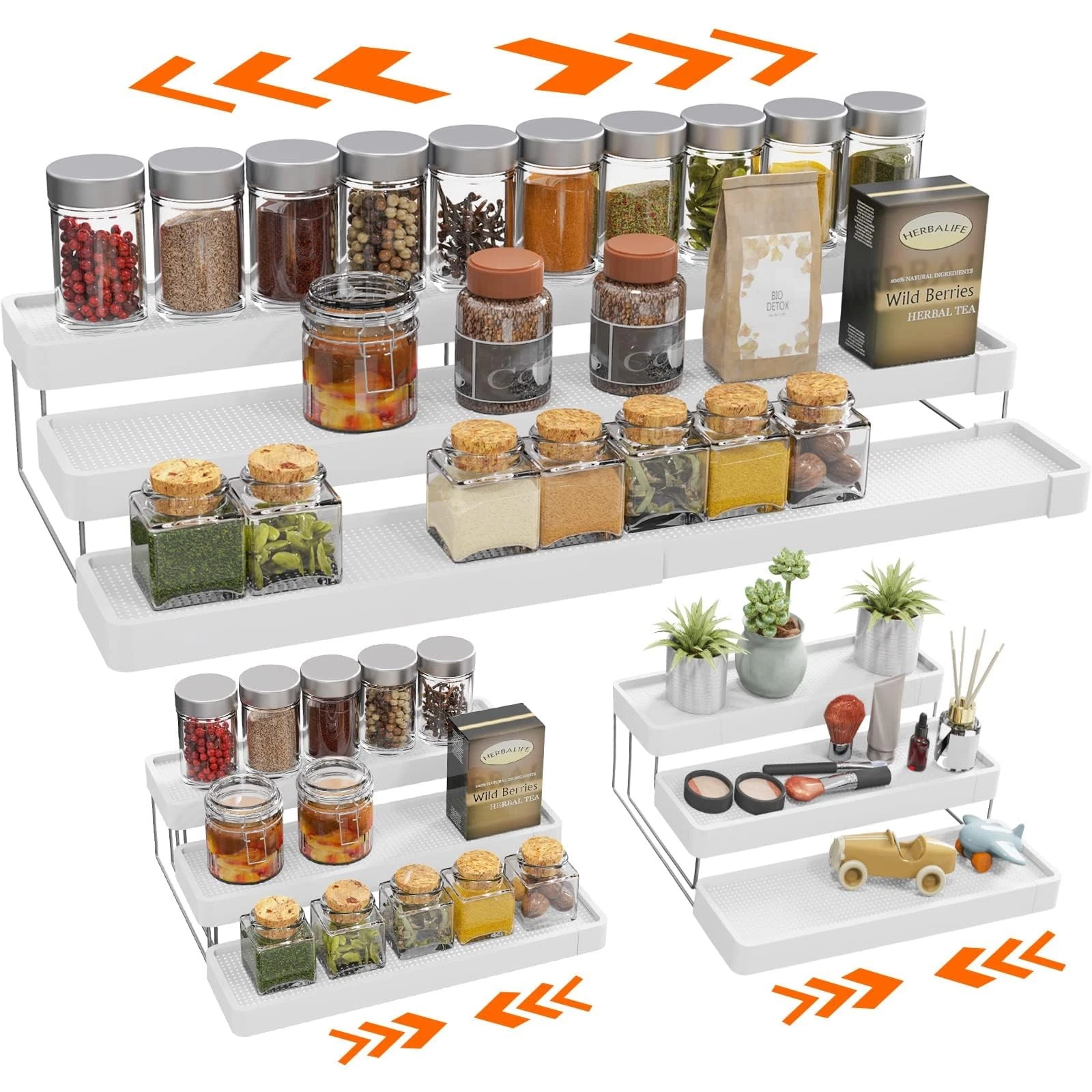 Expandable Spice Rack Organizer for Cabinet - 3 Tier Adjustable Cabinet Spice...