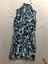 VTG Sharon Max Dress Womens M Medium Black White Turquoise Swirl Mock Neck Zip