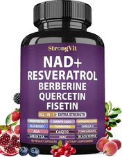 NAD Resveratrol Supplement with Berberine, Quercetin, Coq10. Anti-Aging Formula 
