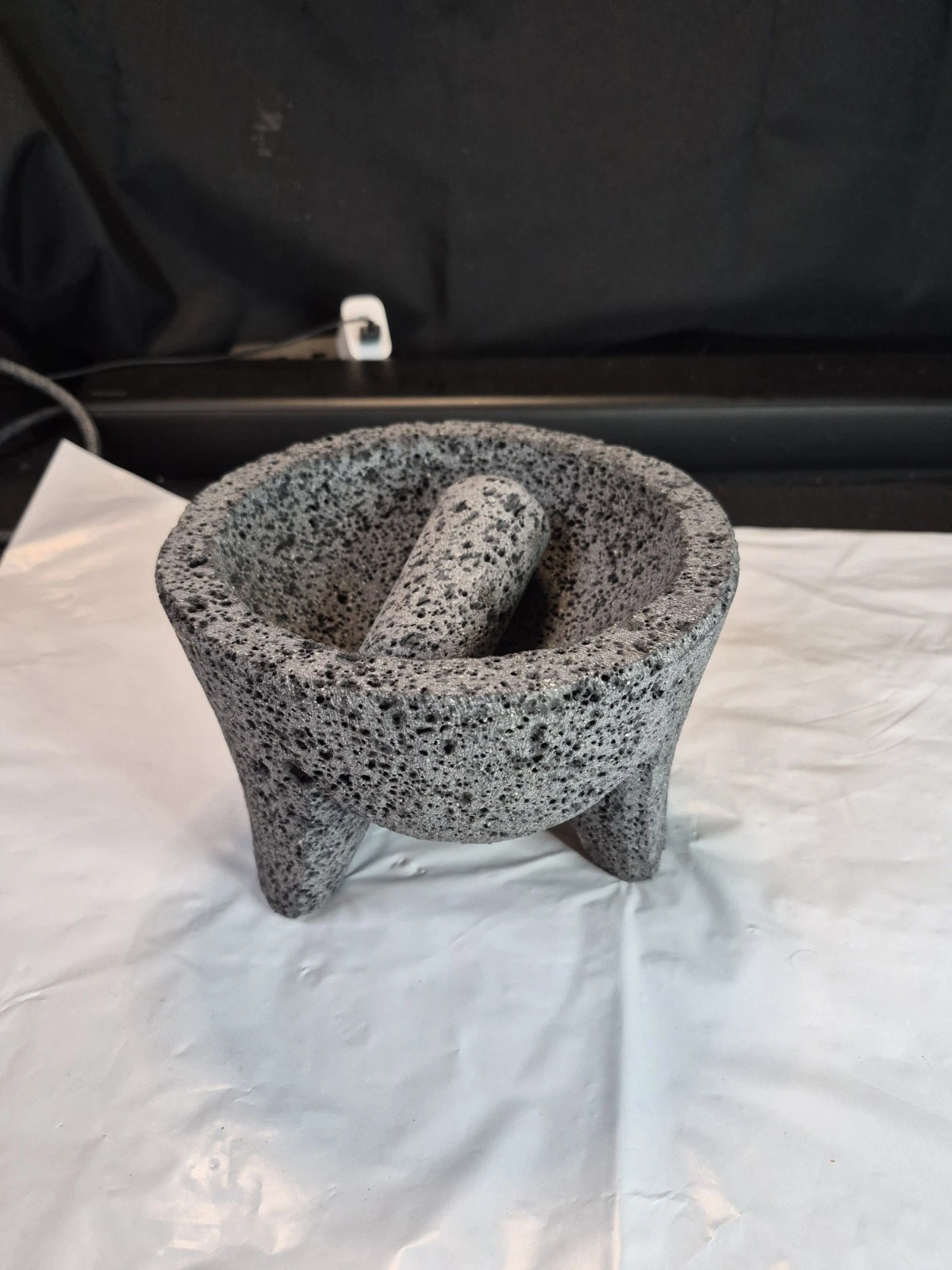 Molcajete Stone Mortar & Pestle, Gray, 7 in Diameter, STONE Granite , Never Used