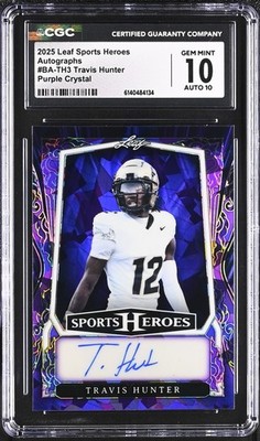 TRAVIS HUNTER RC 2025 LEAF PURPLE ICE ROOKIE AUTO JERSEY # 12/15 CGC 10 GEM MINT