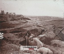Construction d’un boyau, guerre WW1, plaque verre stéréo, photo 4,5x10,7 cm
