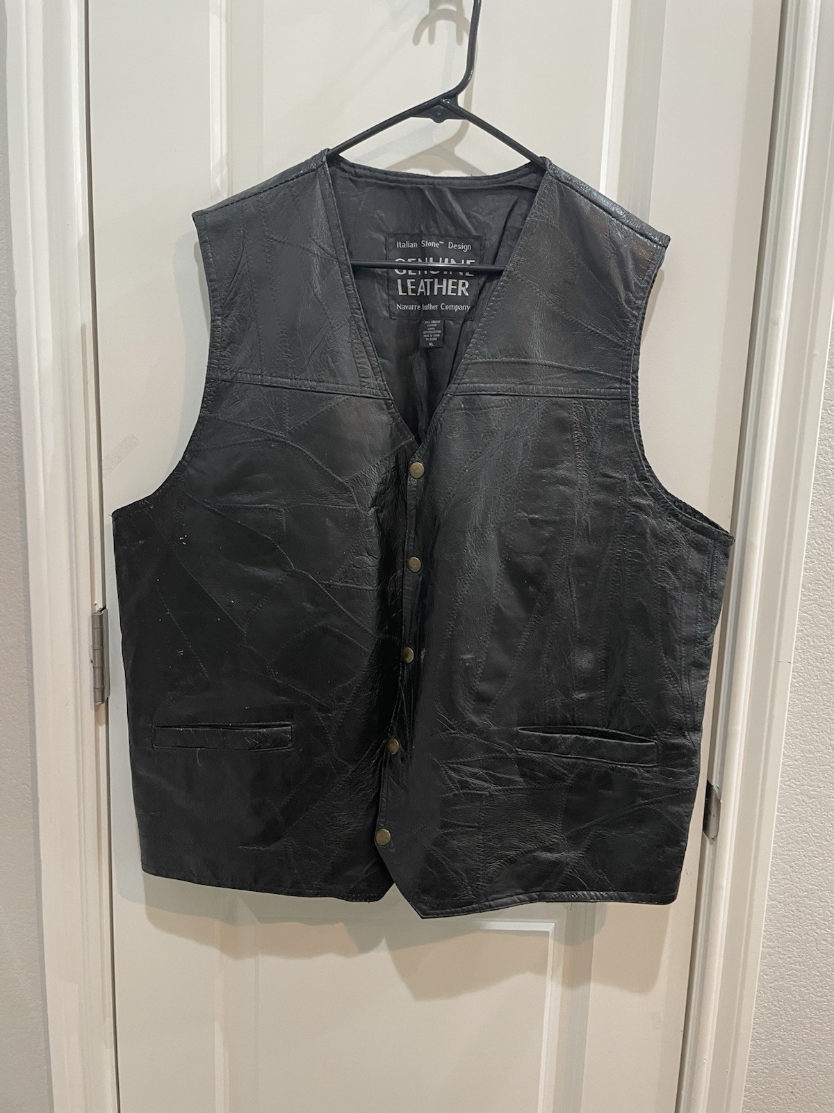 Italian Genuine Leather Vest by Navarre - Stone Design, Size XL for Men