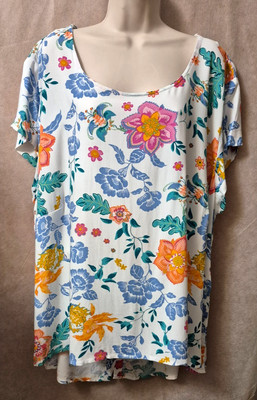 Rachel Zoe Women's Floral Button Back Blouse, Short Sleeve, Hi-Low-Size 3X-NWT