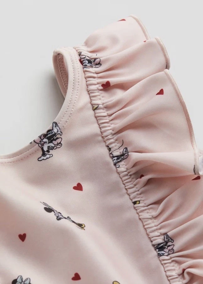 H&M Disney Minnie Mouse One Piece Swimsuit Baby Girls 3-6 Months Pink Ruffle - Image 3 of 4