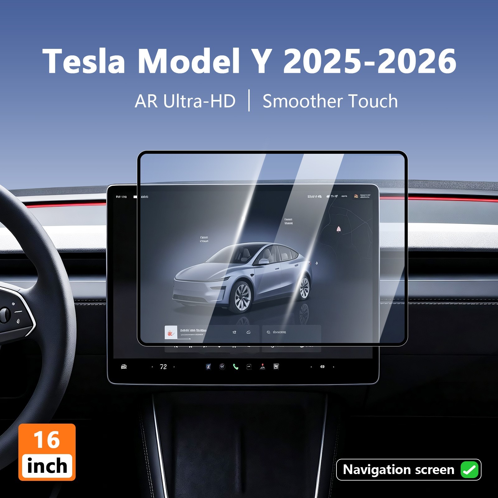 16" Dash Screen Protector for Tesla Model Y Juniper 2026 Tempered Glass Cover