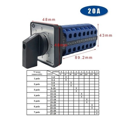 20A Rotary Cam Switch LW26-20/7 0-7 Position Universal Power