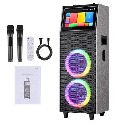 Dual 10  Woofer Big Bluetooth Speaker Karaoke Machine W/2 Wireless Mic LED Light