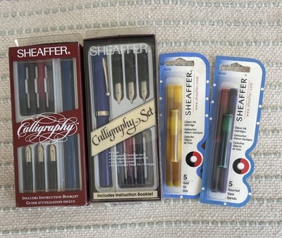 Sheaffer Blue Calligraphy Set And Fountain Pen Ink Refills Vintage 90s