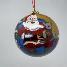 Inside Painted Glass Christmas Ornament Santa w Stuffed Animals Spiegel