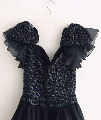 Abito da ballo lungo Mike Benet Formals donna taglia 4 nero paillettes linea A maxi - Foto 10 di 12