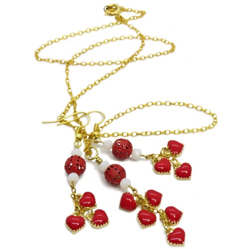 Pendientes dorados San Valentín con racimo de corazón rojo y cuentas de vidrio blanco de SoniaMcD - Imagen 11 de 31