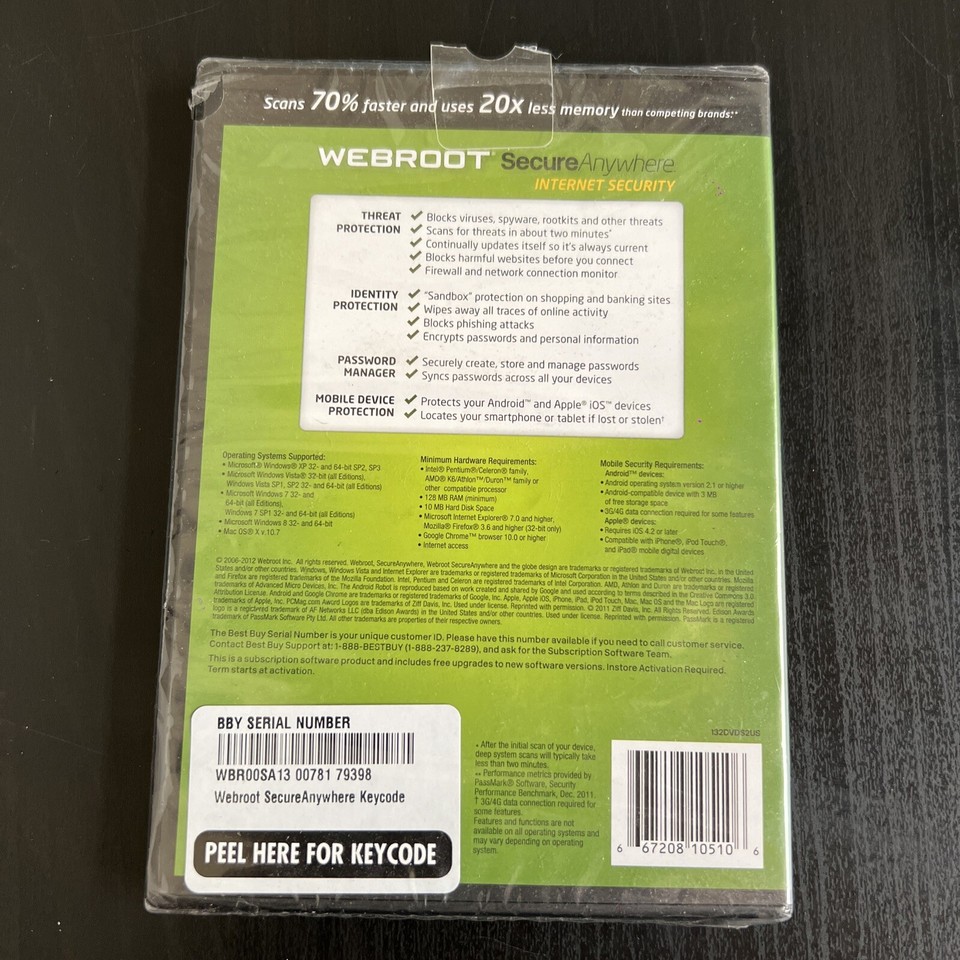 Webroot Secure Anywhere Internet Security Disc Android Windows 8 Mac ...