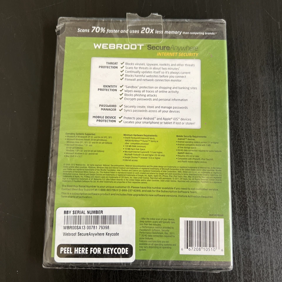 Webroot Secure Anywhere Internet Security Disc Android Windows 8 Mac New Sealed - Image 2 of 2