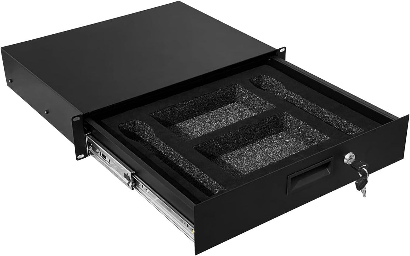 2U Rack Mount Drawer Server Cabinet Case with Protection Foam for 19 Inch Deep
