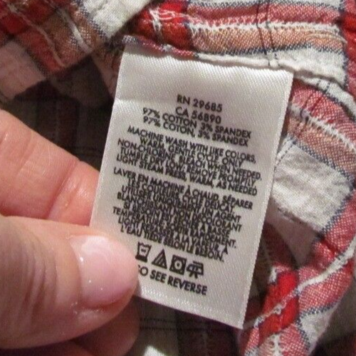 Pendleton Shirt Womens large red White Plaid Long Sleeve crinkle fitted button - Picture 5 of 5