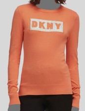  79 DKNY Women's Orange Block-Letter Logo Sweatshirt Sweater Size S