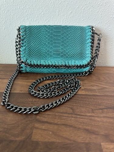 Borse in Pelle Italy Snakeskin Blue Leather Chain Crossbody Shoulder Bag Purse