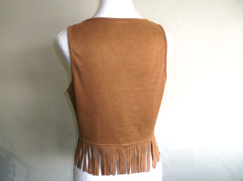 Solid Color Suedette Bomber Vest Sz M Tassel Tie Front Sleeveless NWOT - Picture 3 of 6