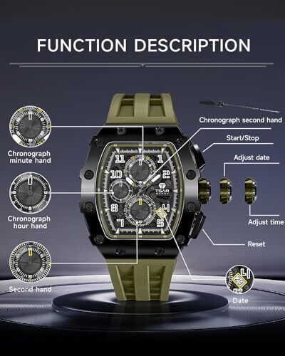 TSAR BOMBA ゴールド ブラック クロノグラフ Amazon.com: TSAR BOMBA Watch for Men, Luxury Square Watch