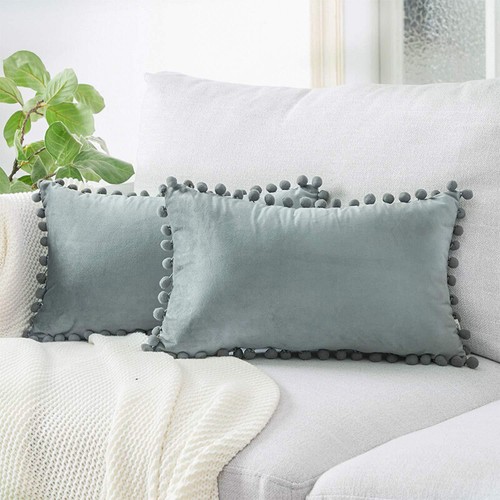 1/2x Velvet Pom Pom Bed Pillowcase Boudoir Sleep Cushion Cover Solid Color 30x50 - Picture 20 of 24