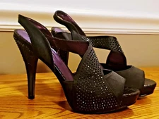 POETIC LICENCE Little Black Dress Sequin Shiny High Heels Womens Shoes Sz 8 👣b4