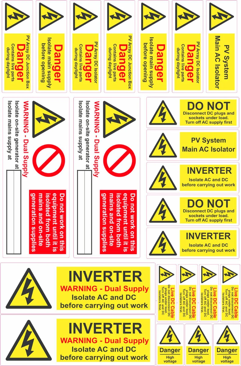 23 PV Solar Electrical Warning stickers Inverter danger high Voltage safety  sign