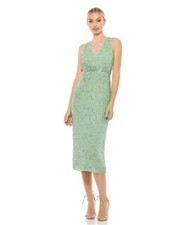 Mac Duggal Sequin Sheath Cocktail Evening Midi Dress 93606 - size 14 -Sage Green