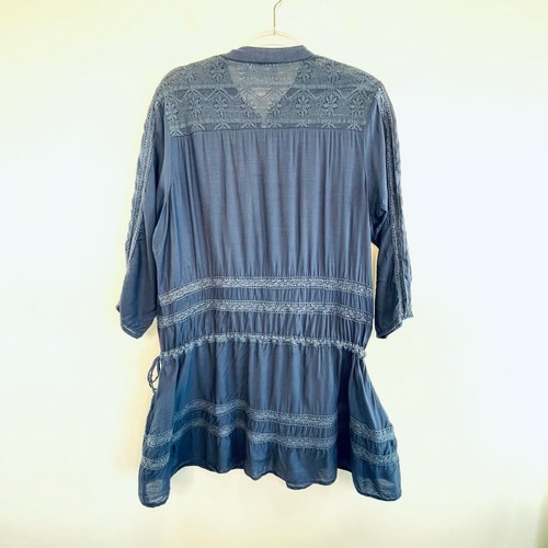 Melissa Odabash Size L 14 Navy Blue Tunic Top With Waist Tie Designer - Picture 9 of 15