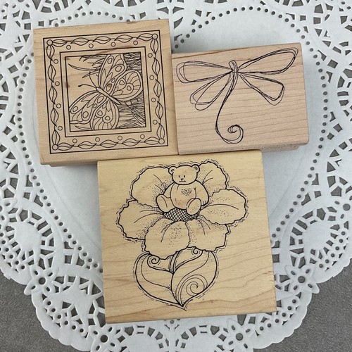 Vintage Butterfly Dragonfly Flower rubber stamps Inky Antics Magenta Outlines