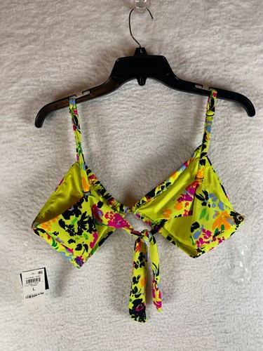 Bar III Women's Yellow Floral Print Convertible Bikini Swim Top Size L NWT 9988 - Picture 5 of 8