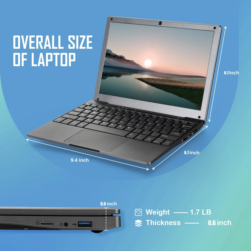 Mini 10'' Laptop Windows 11 Notebook 8GB RAM+128GB ROM Intel Celeron Quad-Core - Image 4 of 4