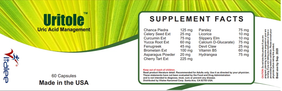 Tapón de piedra de oxalato de uritol, alivio de la gota y descarga de acumulación de ácido úrico (tapas 60ct) Foto 2 de 3