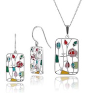 925 Sterling Silver Rennie Mackintosh Style Drop Earrings & 45cm Necklace Set 925 Sterling Silver Rennie Mackintosh Style Drop Earrings & 45cm Necklace Set
