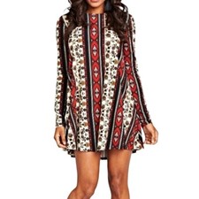 Show Me Your Mumu Tyler Tunic Dress Patchwork Autumnal Long Sleeve Size S