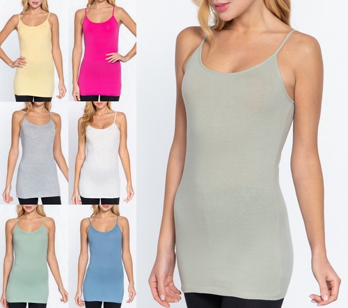 XL 1XL 2XL 3XL Women Tank Top Plus Size Long Cotton Cami Spaghetti Straps No Bra - Picture 2 of 197