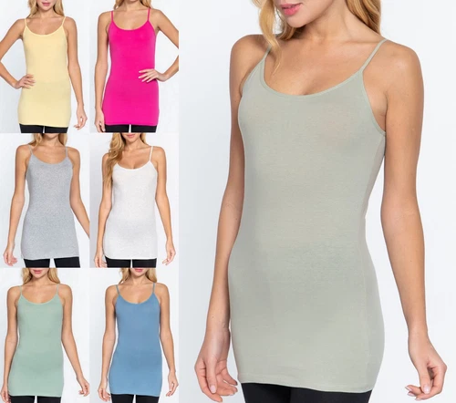 XL 1XL 2XL 3XL Women Tank Top Plus Size Long Cotton Cami Spaghetti Straps No Bra