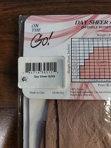 ON THE GO Pantyhose Size QUEEN Nude Day Sheer, Invisible Reinforced Toe. - Picture 4 of 4